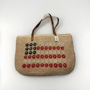Women's Straw Flag Tote Shopper Beach Bag Beige Large NWT Style&Co
